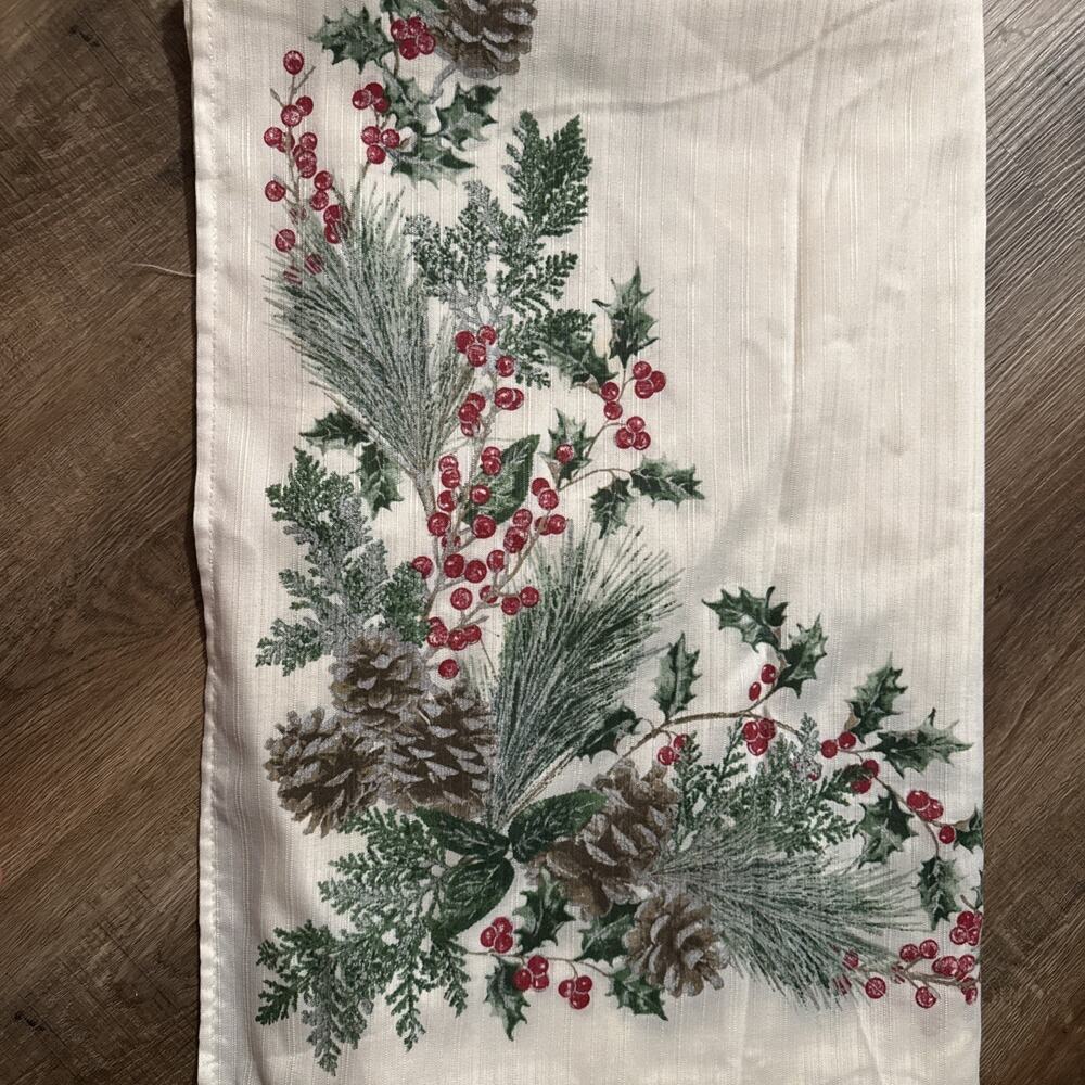St. Nicholas Rectangle 60” x 120” Tablecloth Pine Branches, Mistletoe Christmas